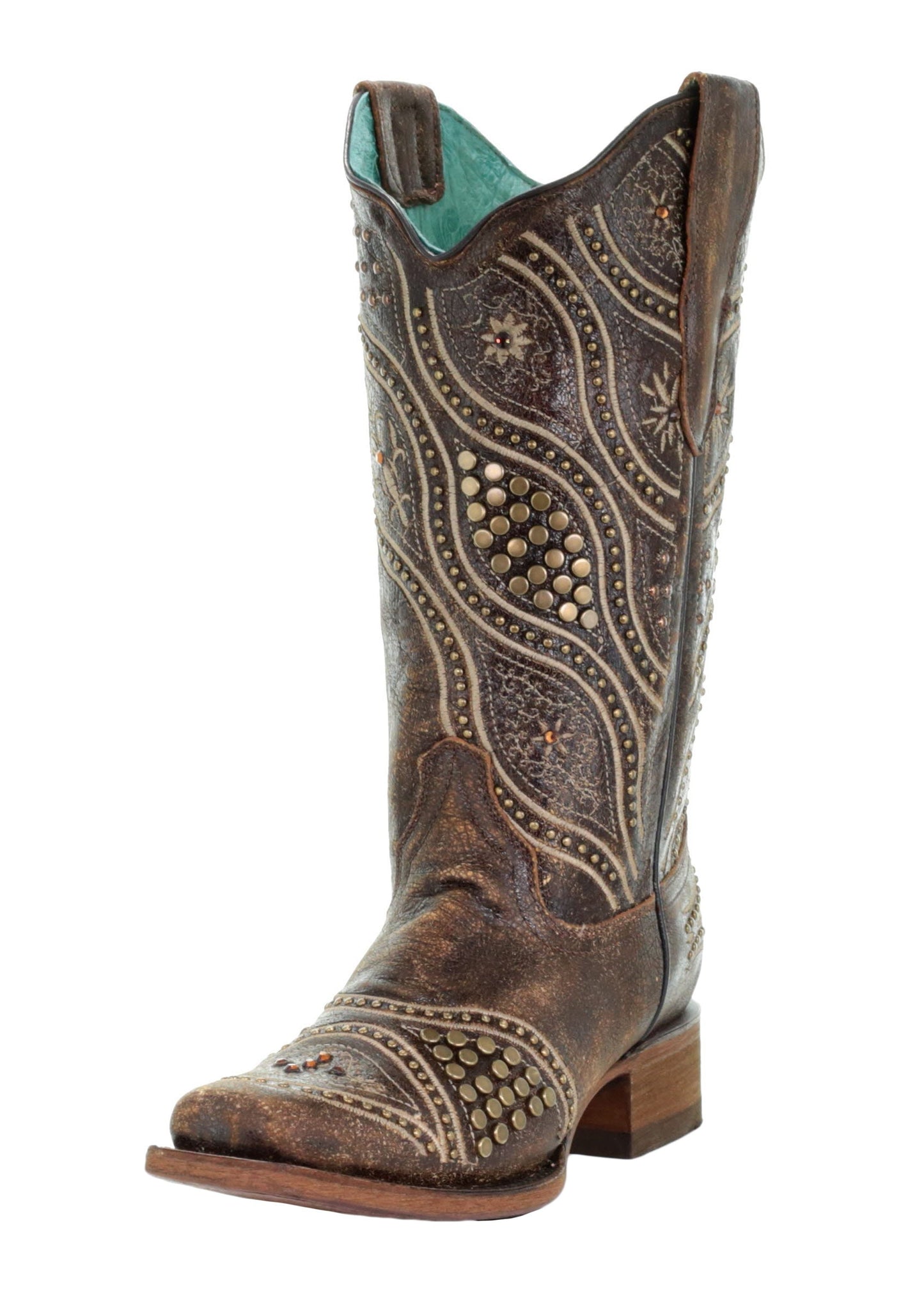 Corral Brown Embroidered Boots with Stud Accents