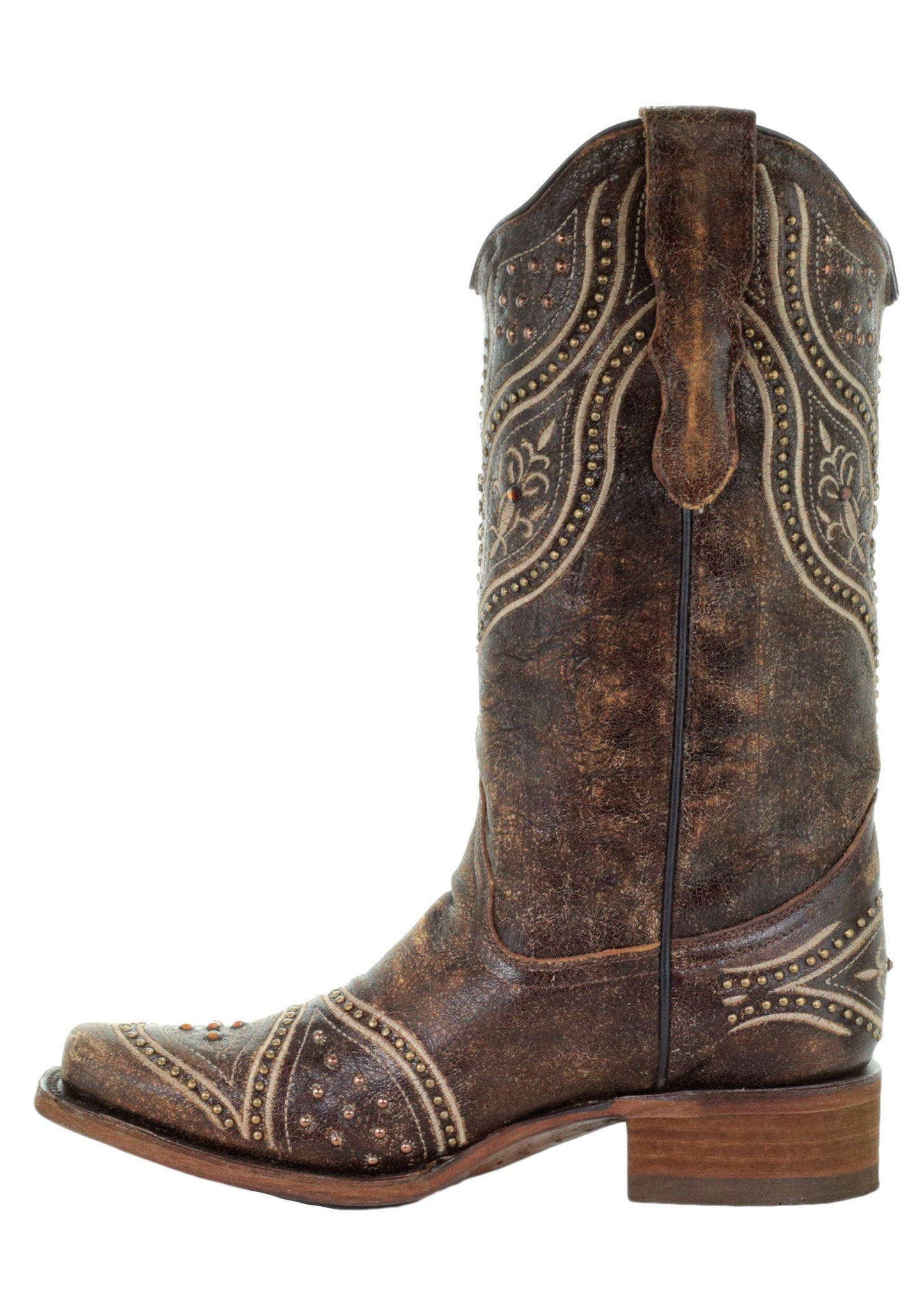 Corral Brown Embroidered Boots with Stud Accents