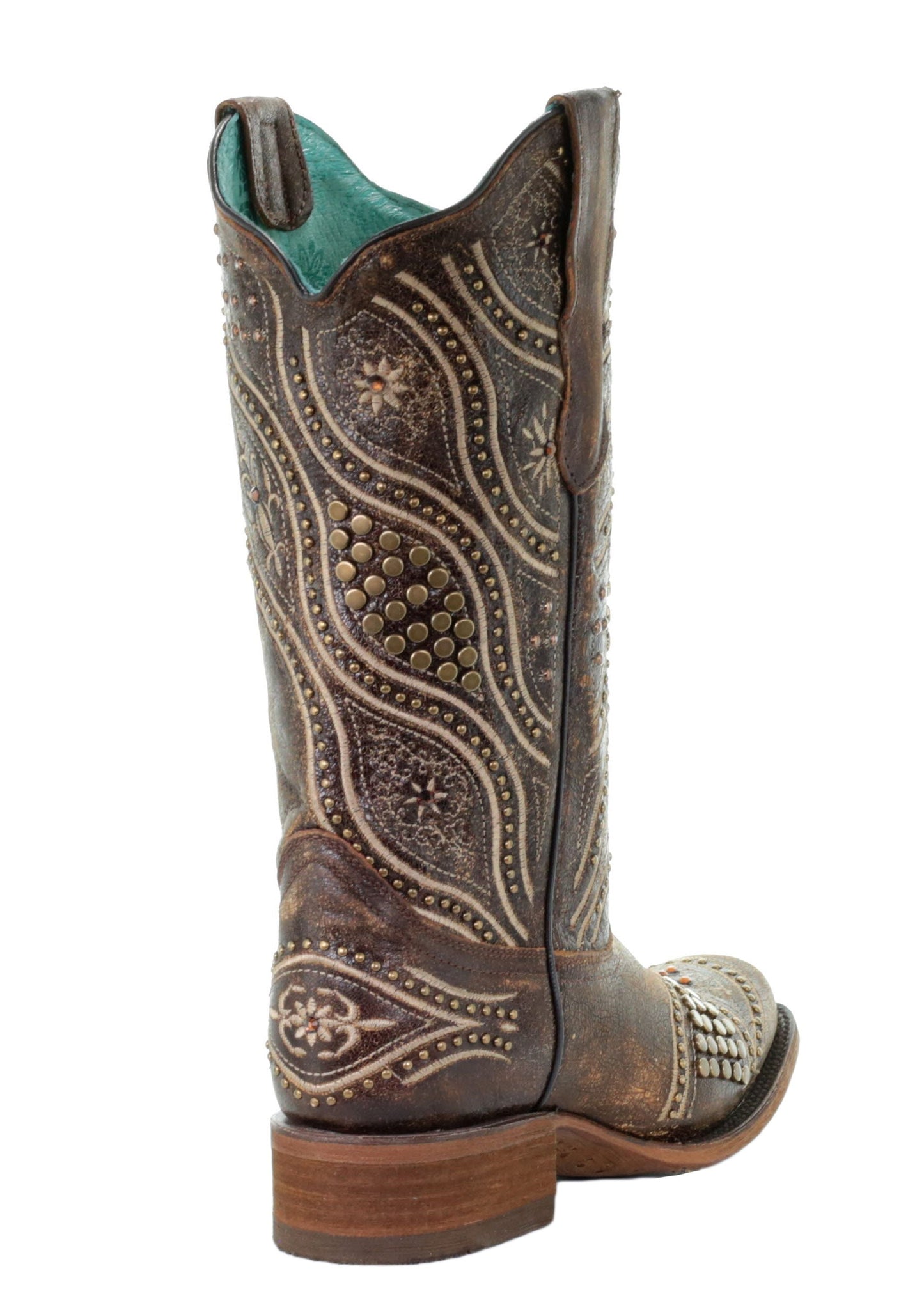 Corral Brown Embroidered Boots with Stud Accents