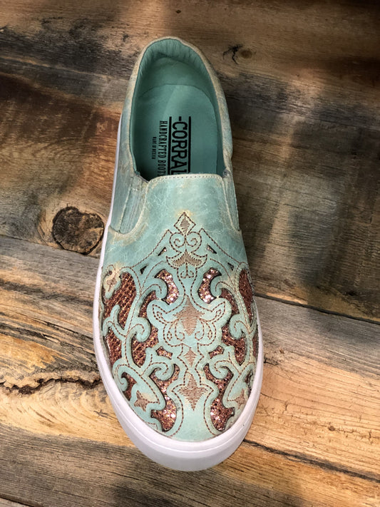 Corral Turquoise with Brown Glitter Inlay Sneaker