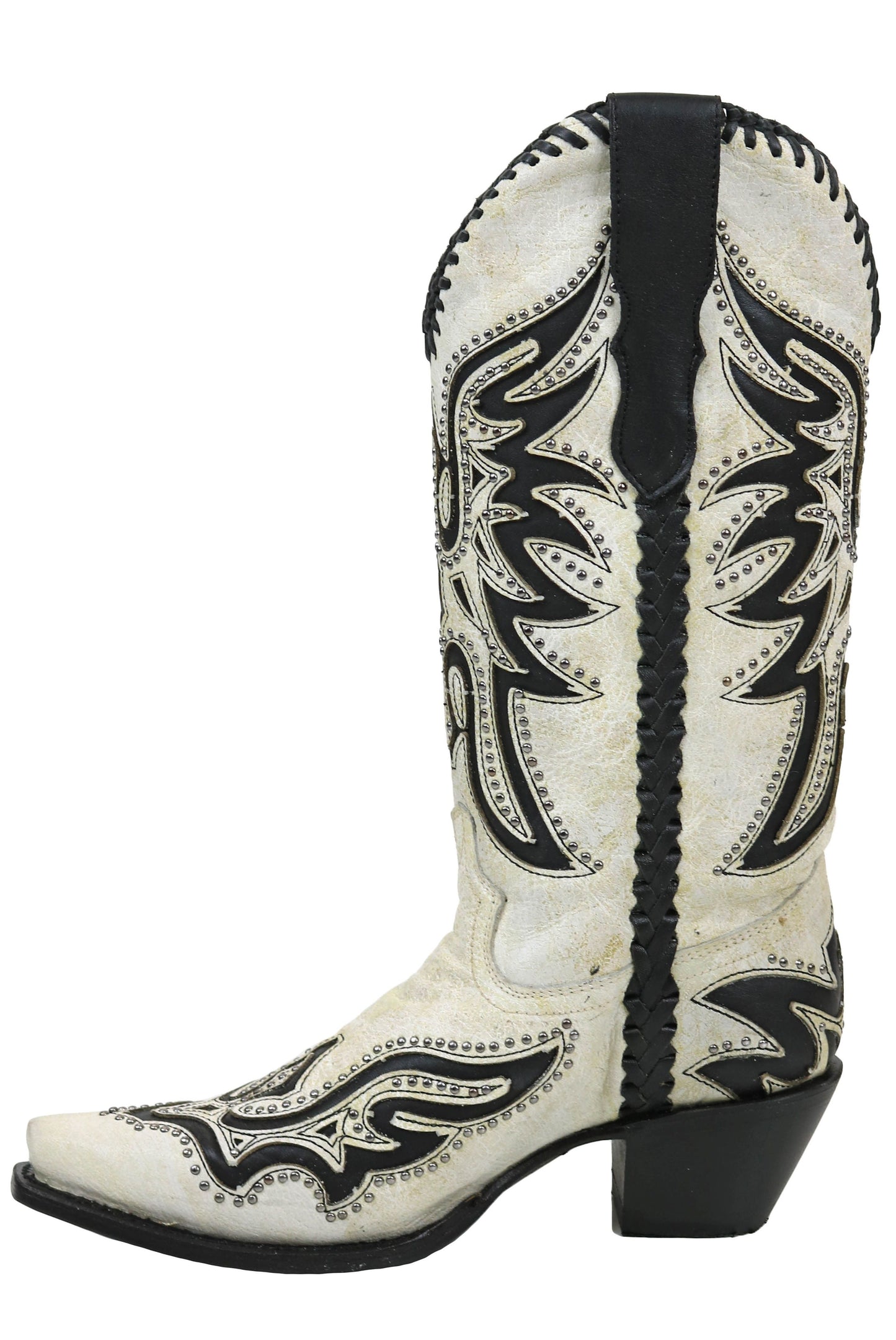 Corral White and Black Inlay with Wings and Studs Boots