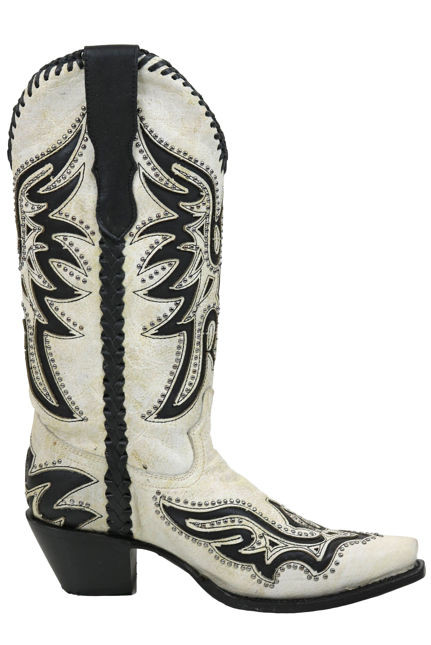 Corral White and Black Inlay with Wings and Studs Boots