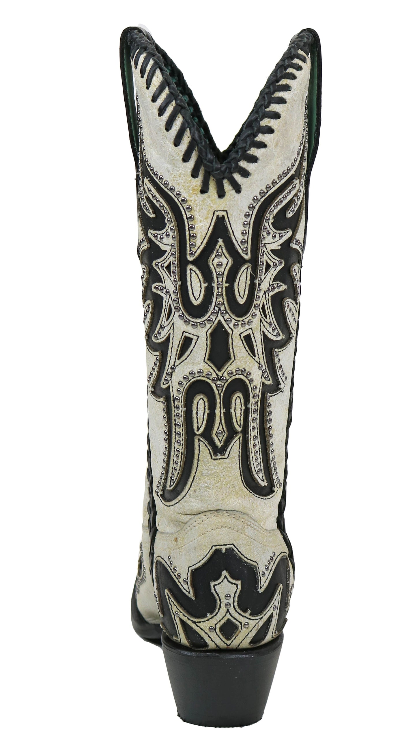 Corral White and Black Inlay with Wings and Studs Boots