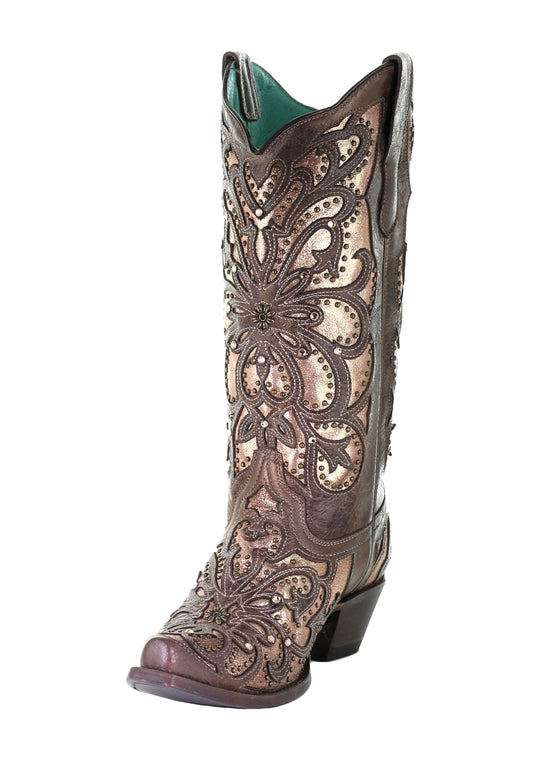 Corral Ladies Brown Oxford Inlay with Crystals and Embroidery Boots