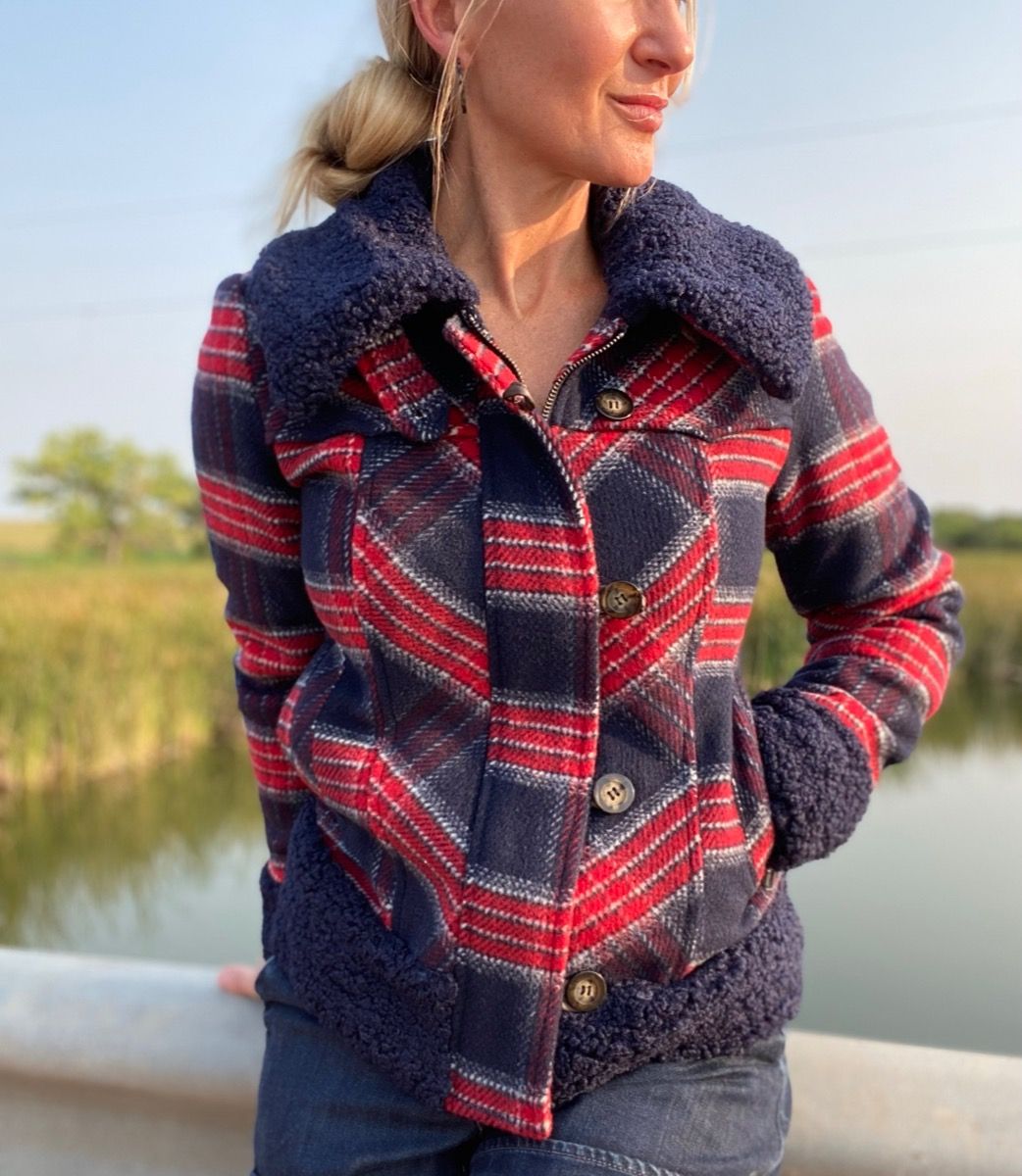 Ladies Ls Coat In Indigo Plaid