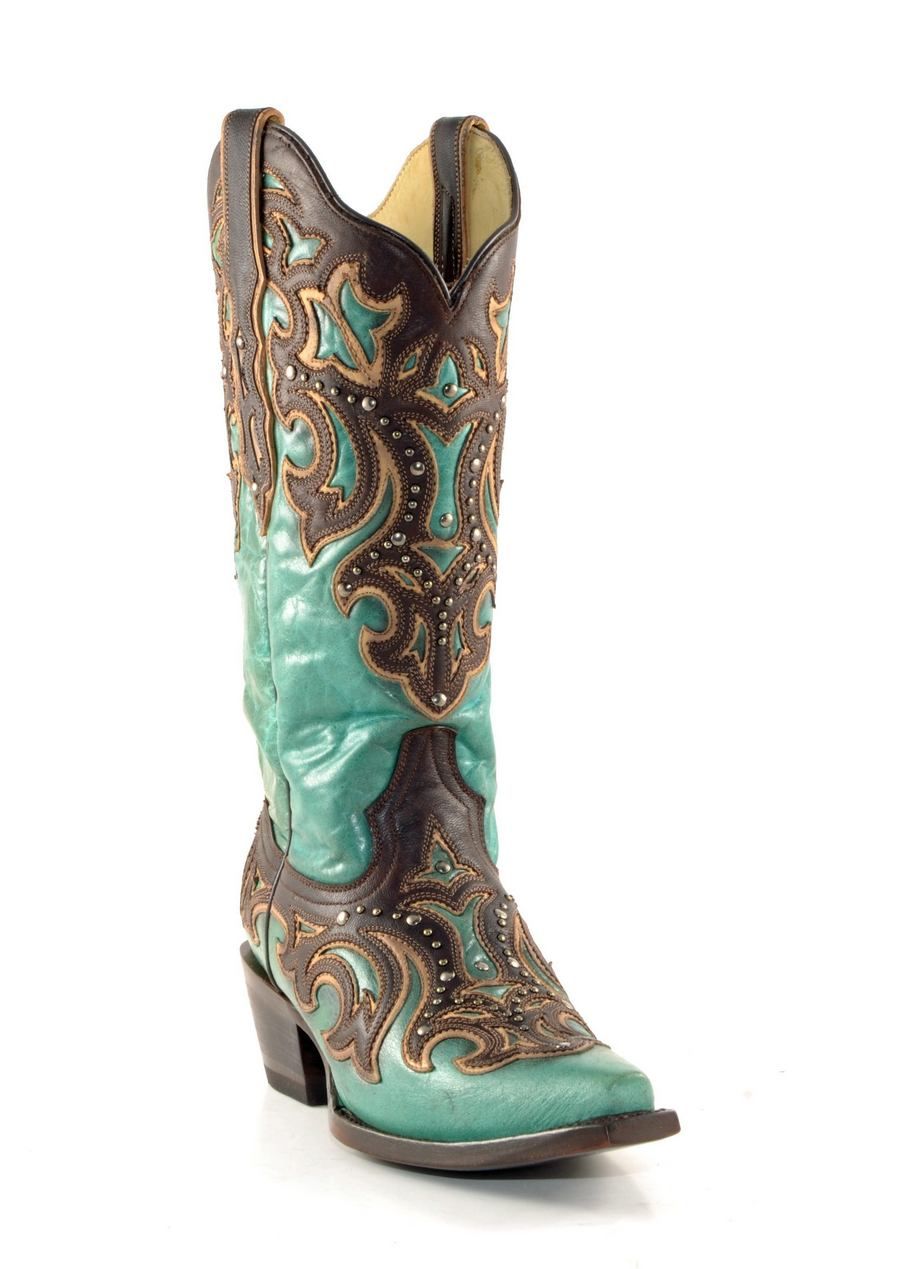 Corral Turquoise Chocolate Inlay and Studs Boots