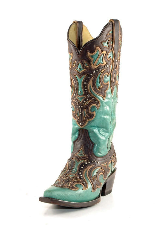 Corral Turquoise Chocolate Inlay and Studs Boots