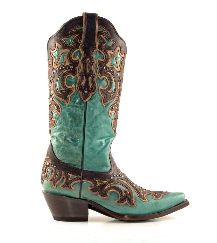 Corral Turquoise Chocolate Inlay and Studs Boots