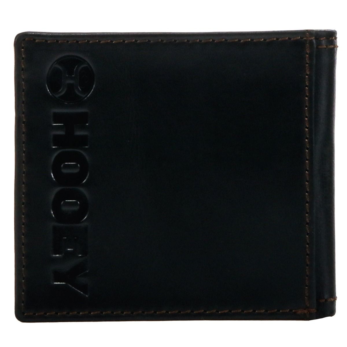 Hooey Smooth Black Bi Fold Wallet With Brown Double Stitched Accent Edge