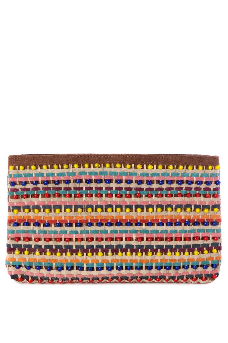 Miss Me Tan Free Spirit Multi Color Woven Clutch