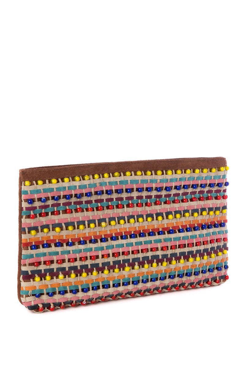 Miss Me Tan Free Spirit Multi Color Woven Clutch