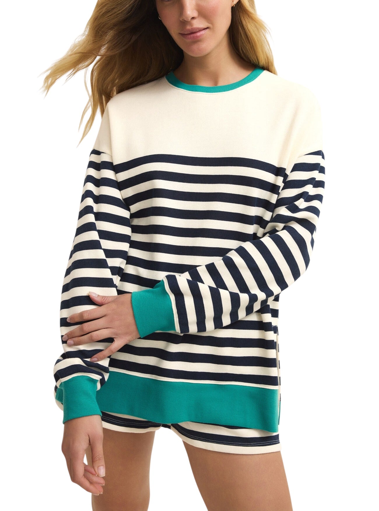 Z SUPPLY Layer Up Stripe Sweatshirt Lounge Wear ZLT261258
