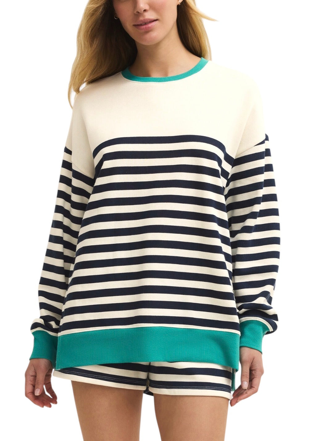 Z SUPPLY Layer Up Stripe Sweatshirt Lounge Wear ZLT261258