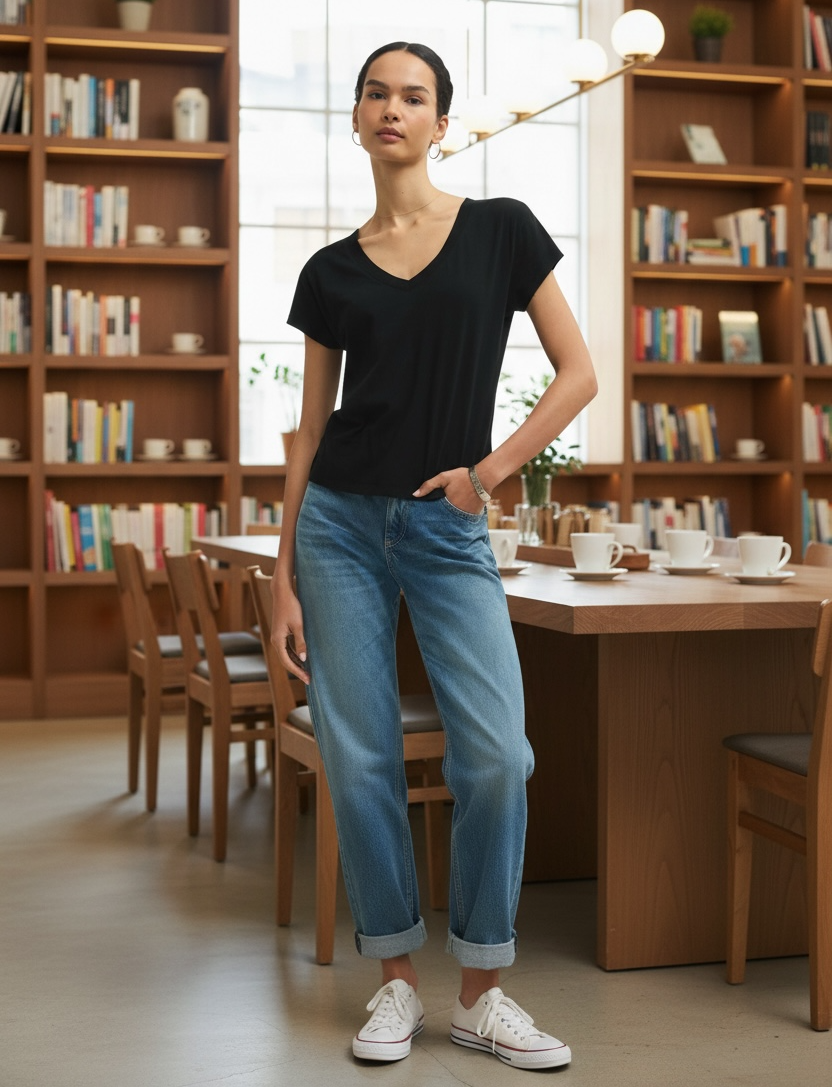Modern V-Neck Tee in Black by Z Supply