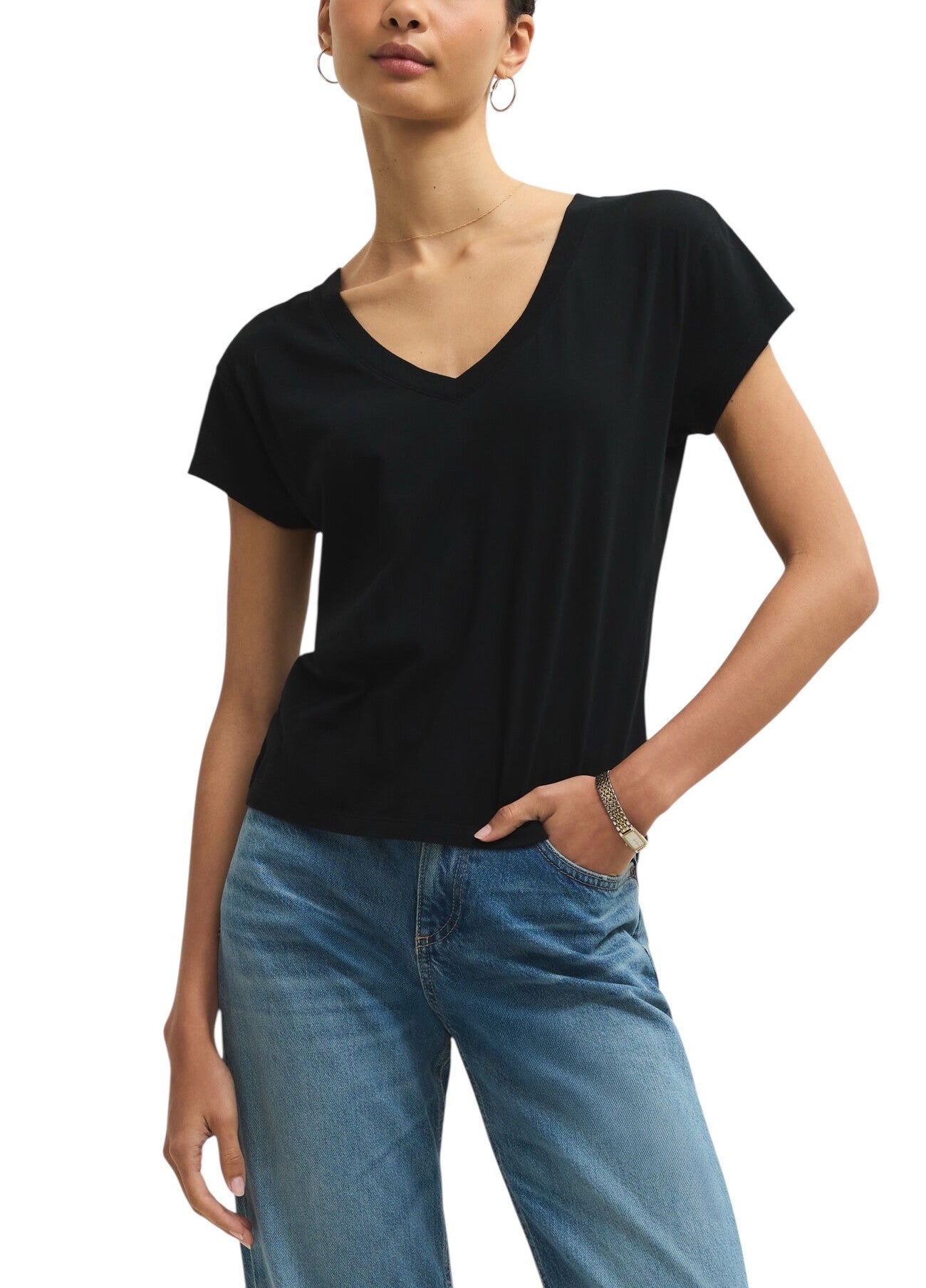 Modern V-Neck Tee in Black by Z Supply