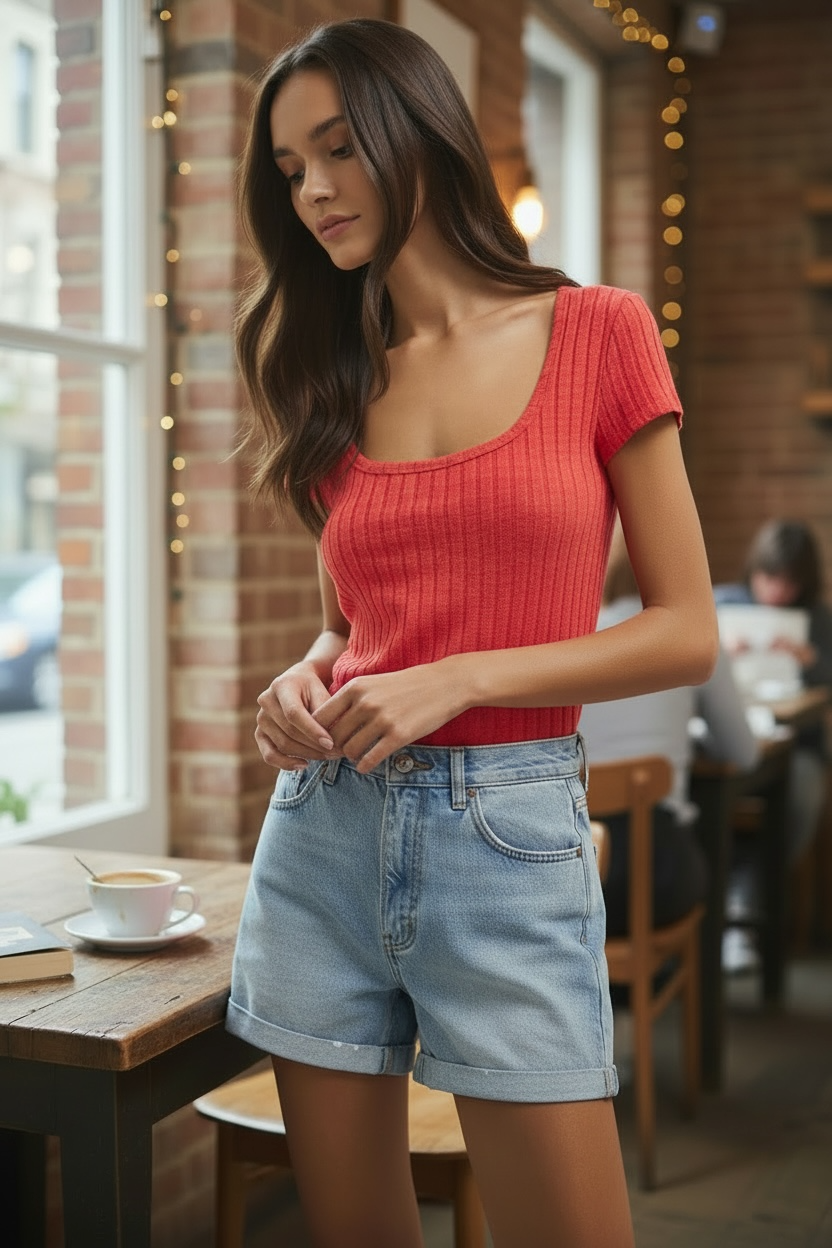 Flower Market Rib Tee in Crimson Crush