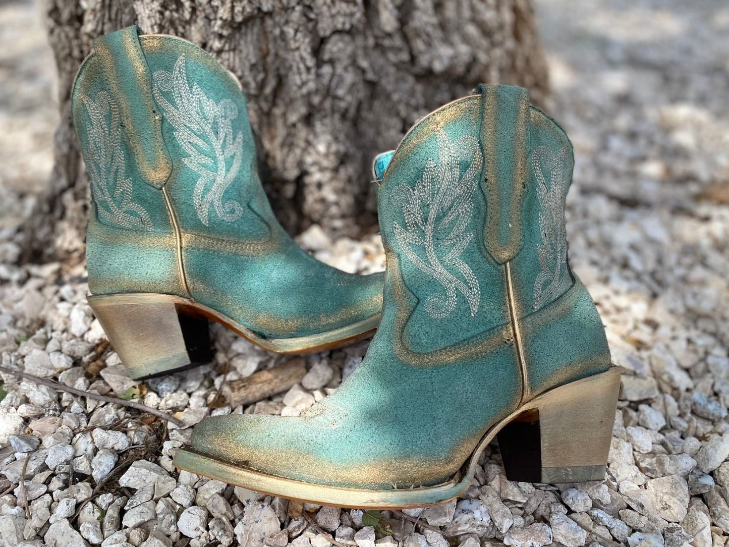 Mint Embroidery Ankle Boot with Gold Accents A4256