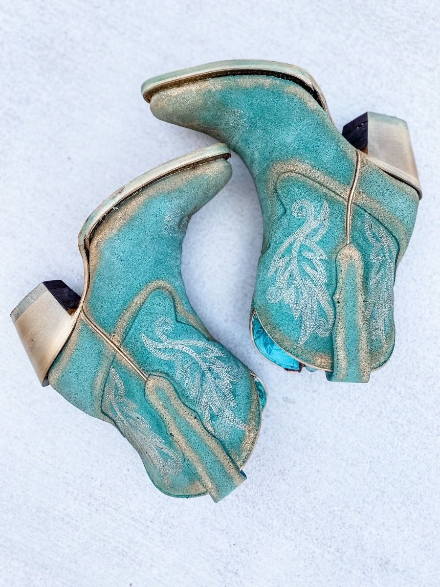 Mint Embroidery Ankle Boot with Gold Accents A4256