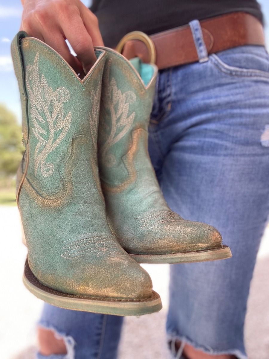 Mint Embroidery Ankle Boot with Gold Accents A4256