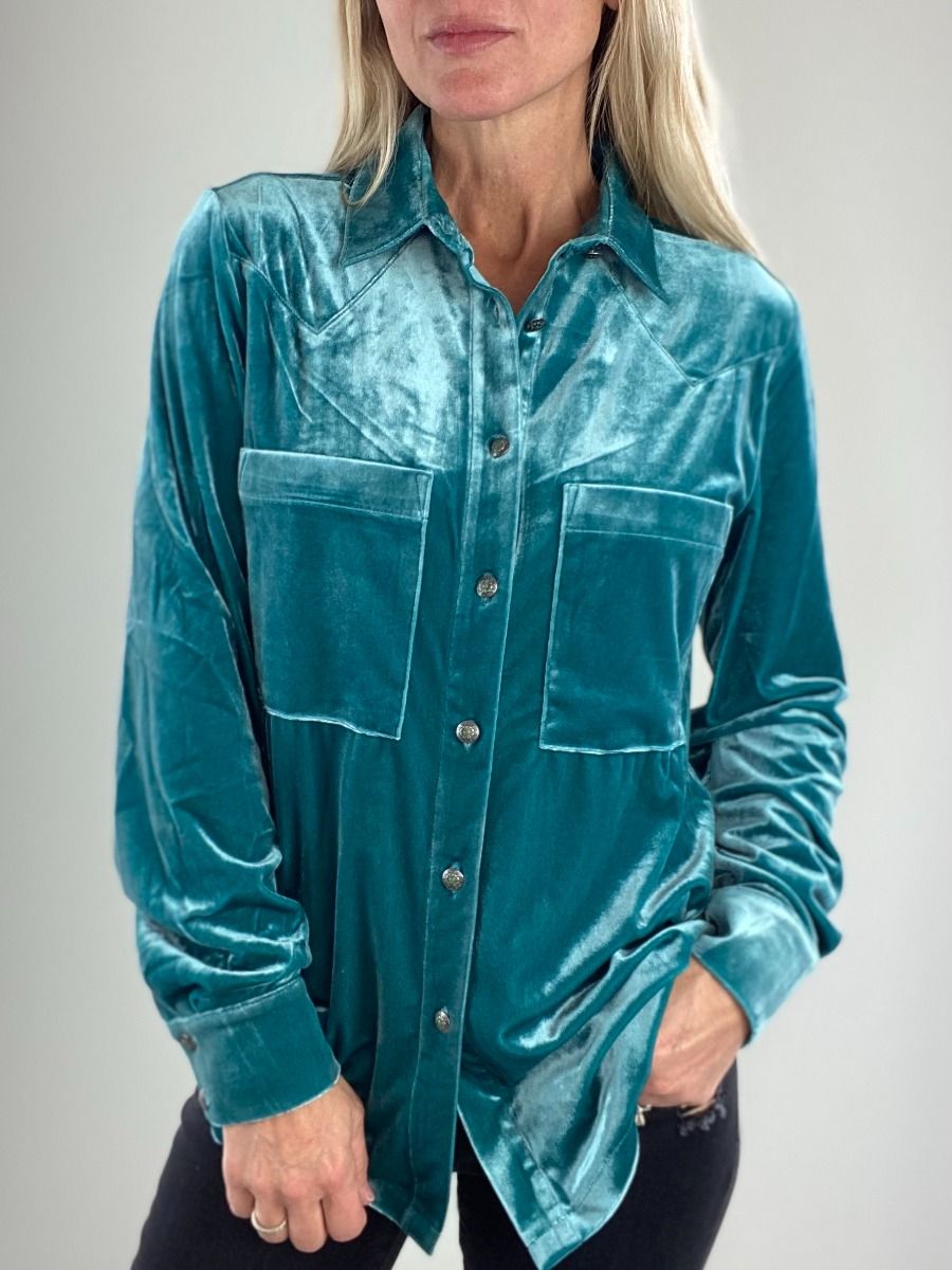 Washed Velvet Turquoise Barrington Blouse