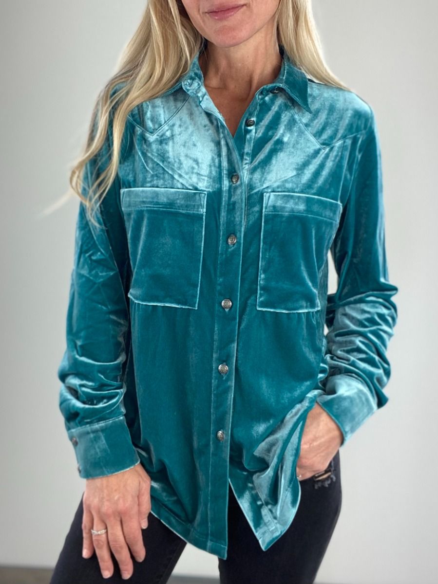 Washed Velvet Turquoise Barrington Blouse