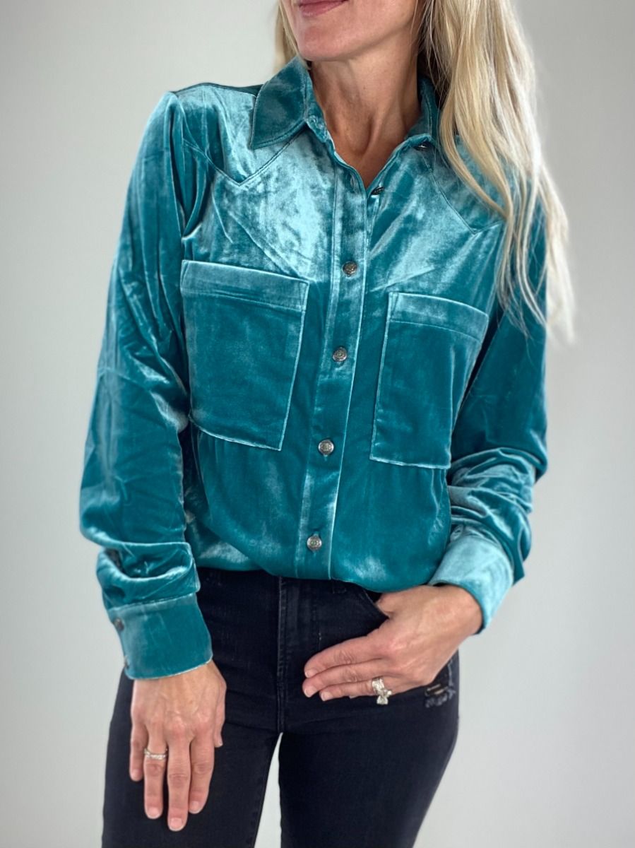 Washed Velvet Turquoise Barrington Blouse