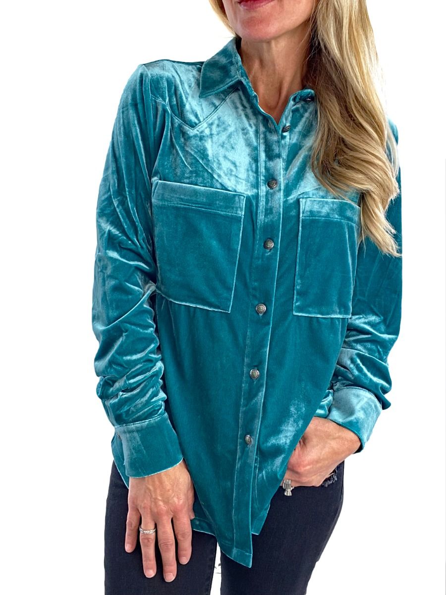 Washed Velvet Turquoise Barrington Blouse