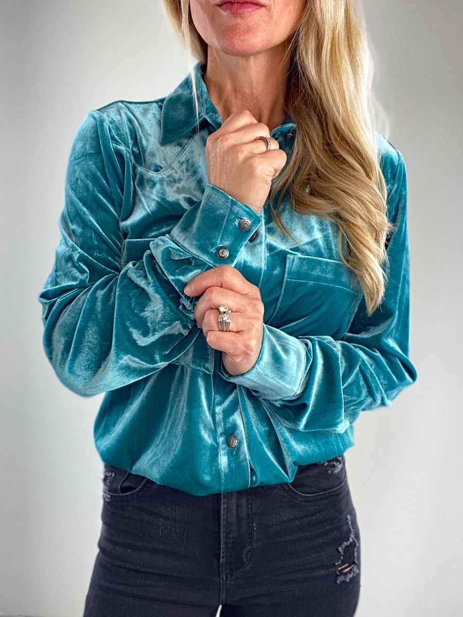 Washed Velvet Turquoise Barrington Blouse