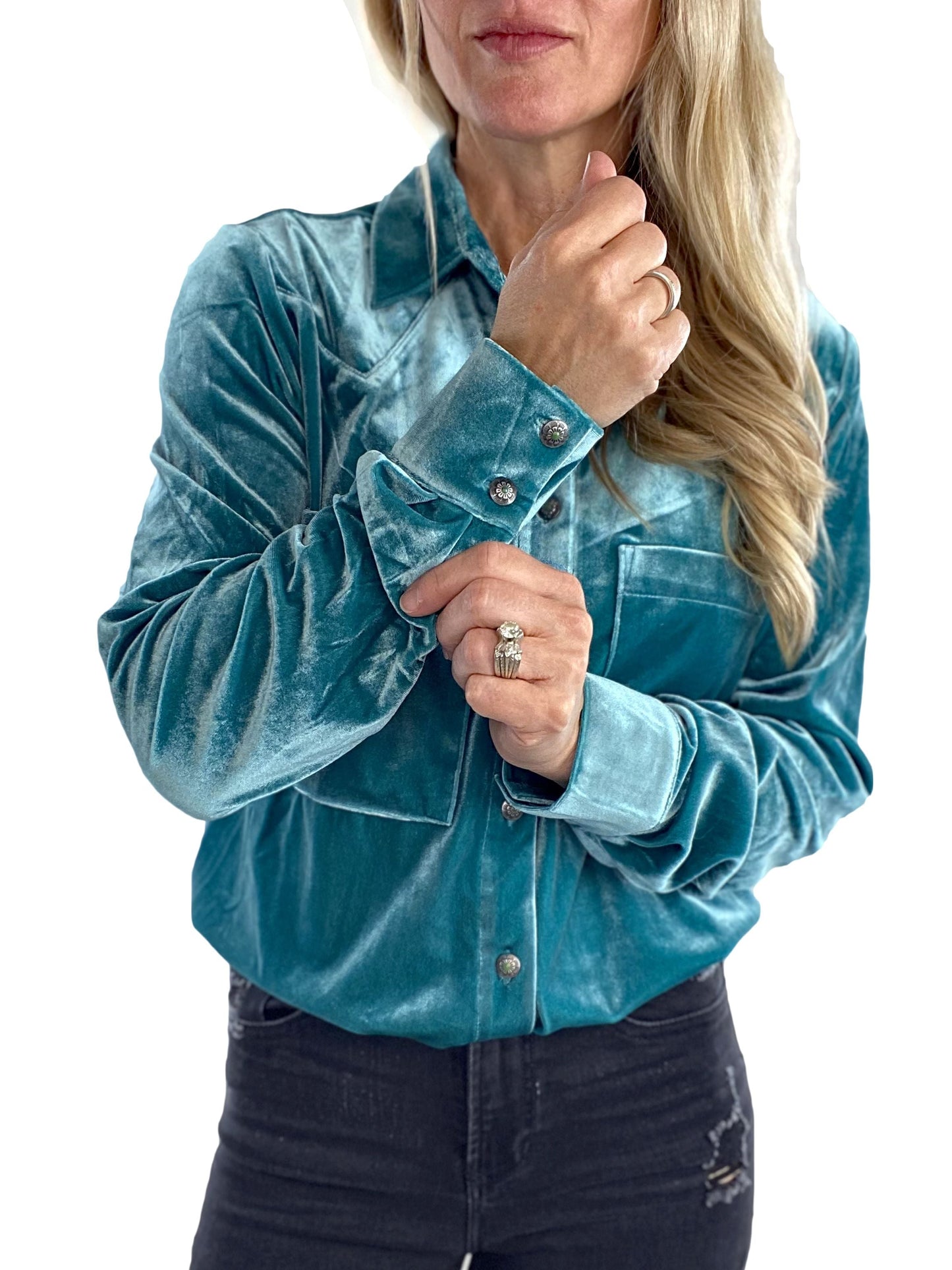 Washed Velvet Turquoise Barrington Blouse