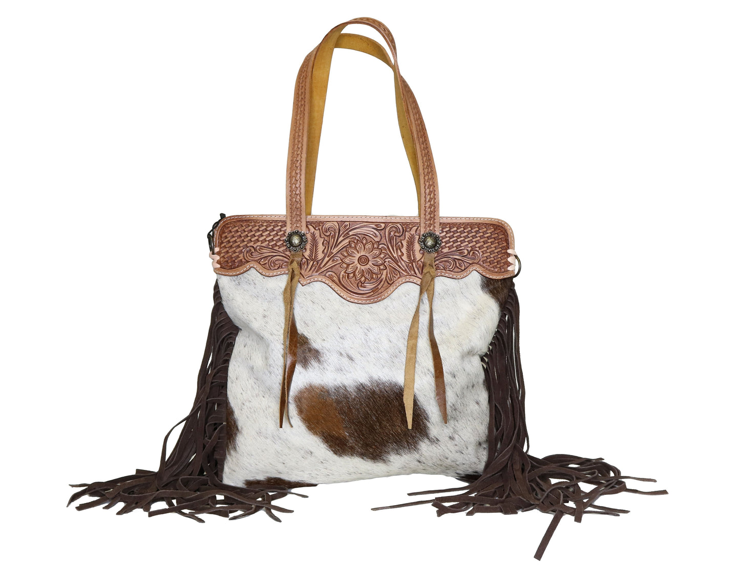 American Darling Hide and Hair Tooled Bag with Fringe