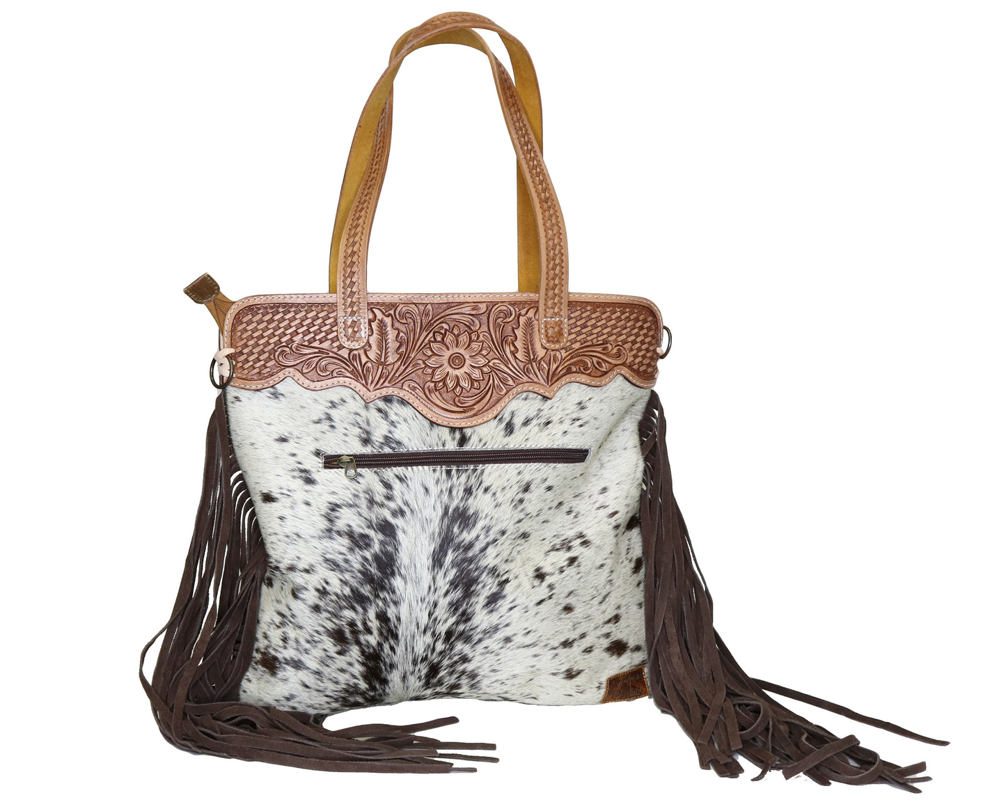 American Darling Hide and Hair Tooled Bag with Fringe