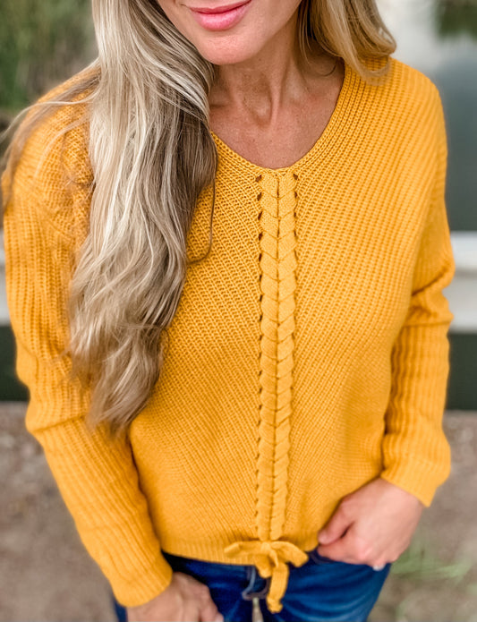 Lace Front Sweater in Gold by Rock and Roll Cowgirl 46-1155