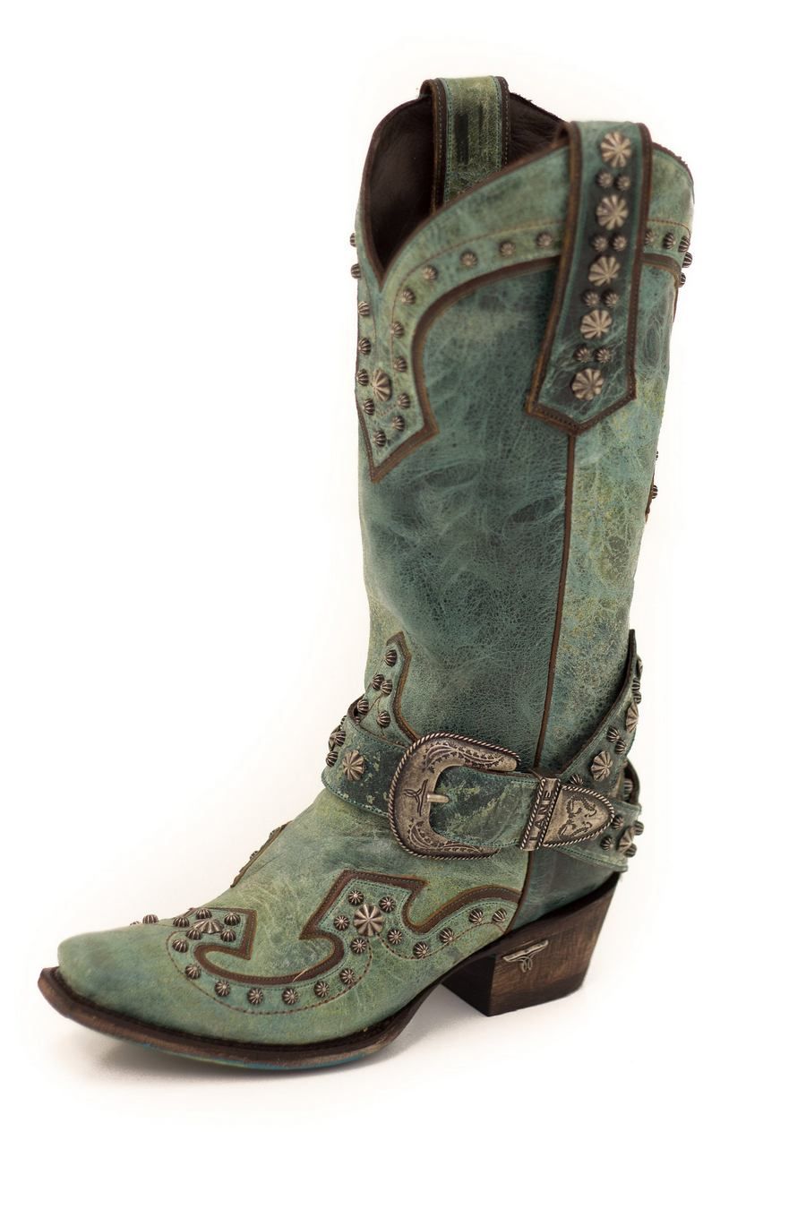 Lane Your Harness Boots in Turquoise With Studs