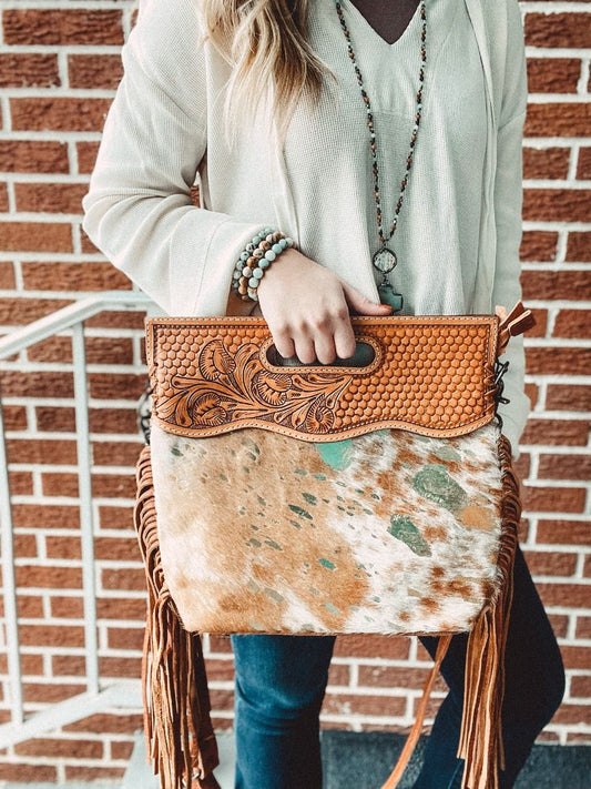 American Darling Electrified Cowhide CrossBody Clutch in Beautiful Acid Wash