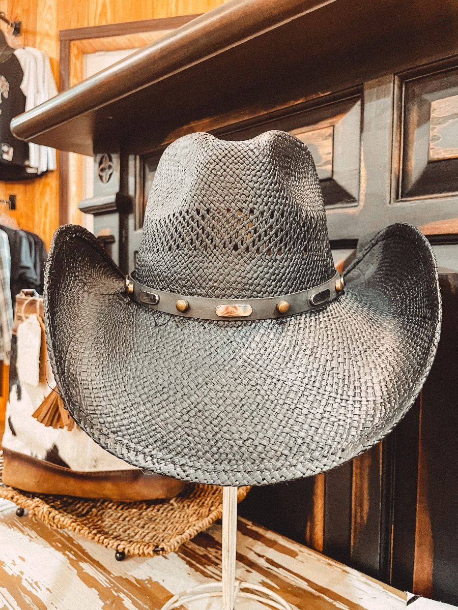 Western Style Straw Hat Cooper in Black by Austin Traders