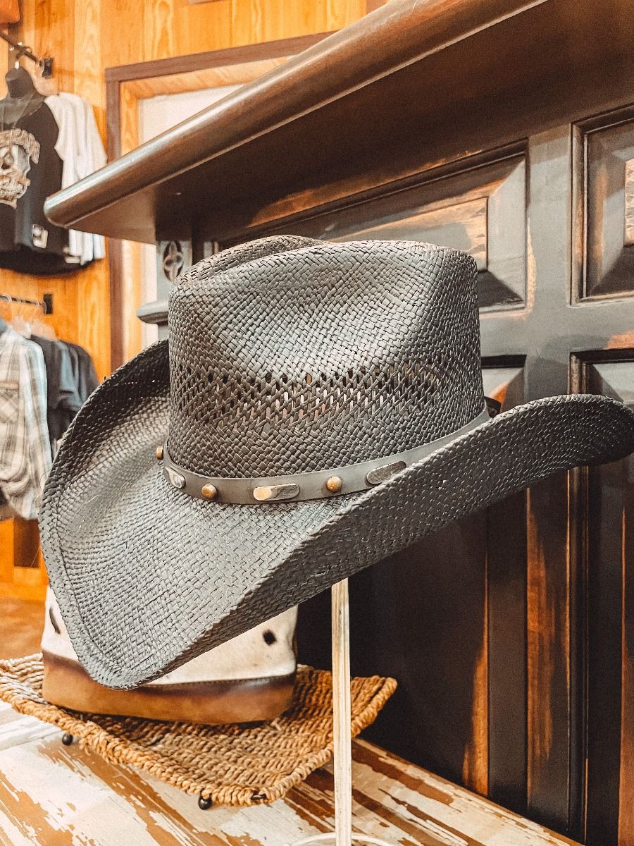 Western Style Straw Hat Cooper in Black by Austin Traders