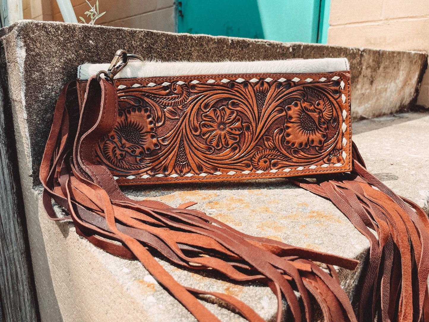 American Darling Envelope Tooled Clutch Crossbody with Fringe ADBGZ292