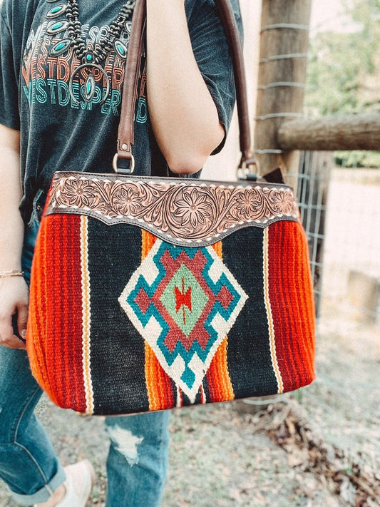 American Darling Red Multi Colored Saddle Blanket Tote ADBGA151E