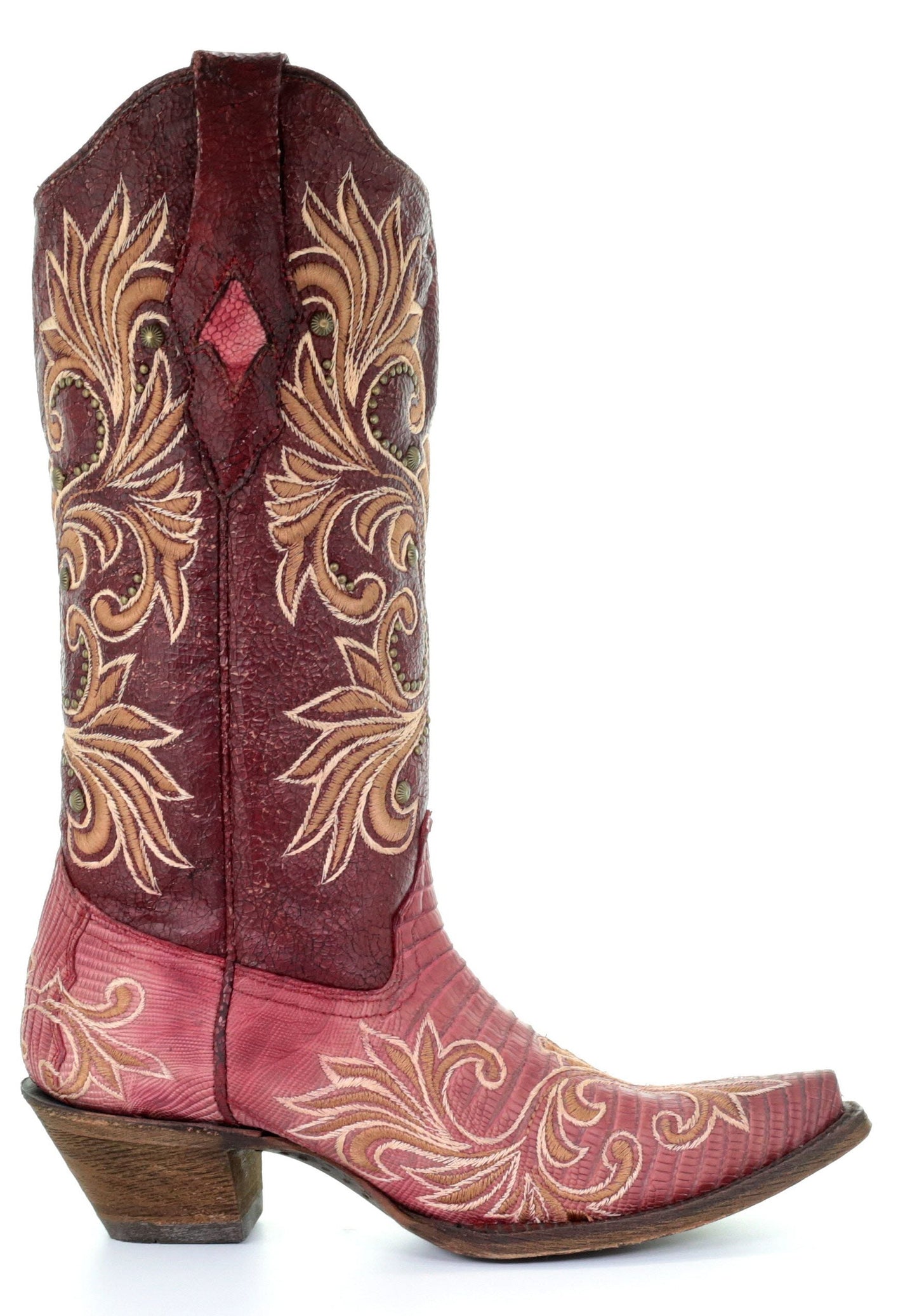 Corral Red Lizard Embroidered and Studs Boots