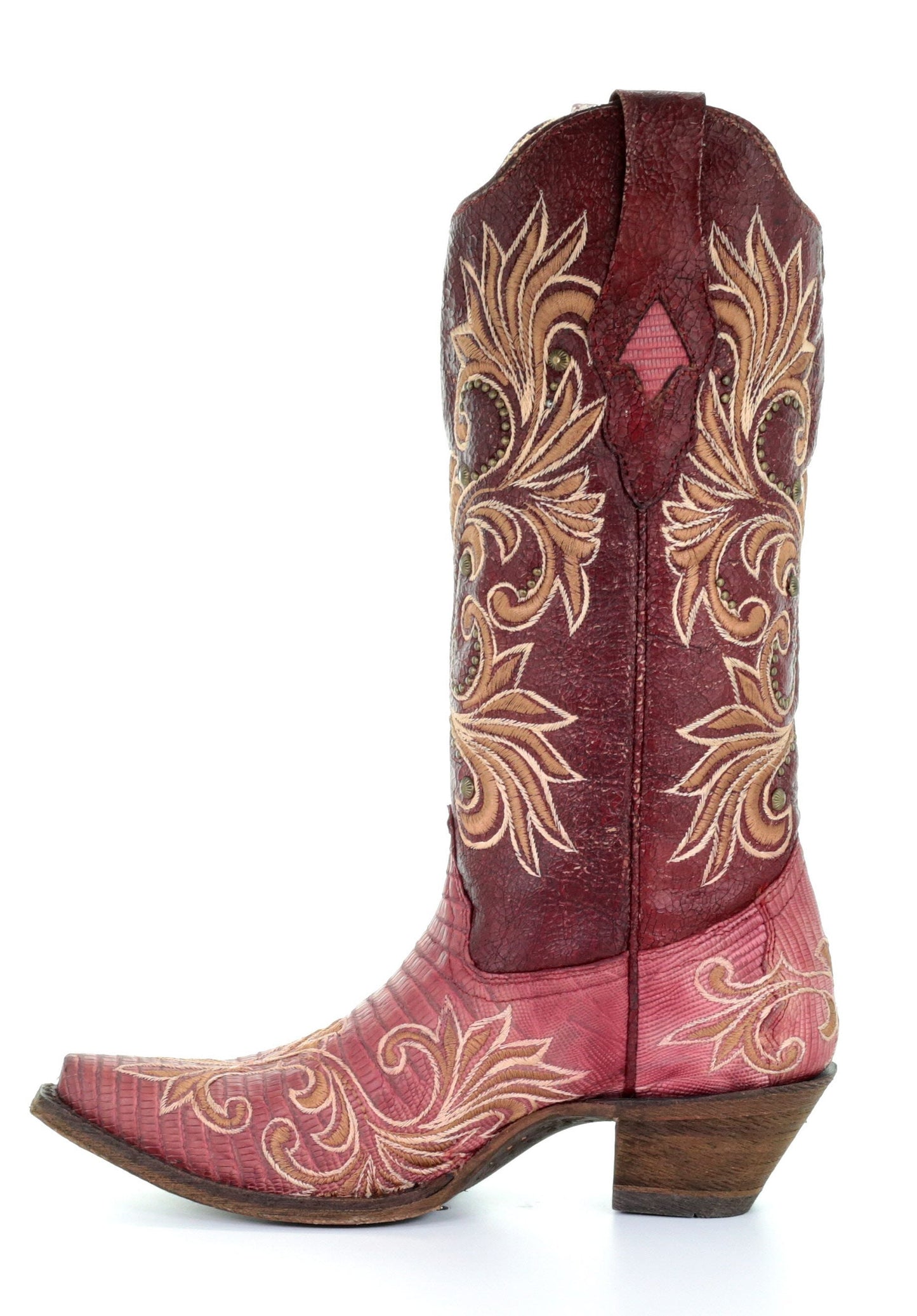 Corral Red Lizard Embroidered and Studs Boots