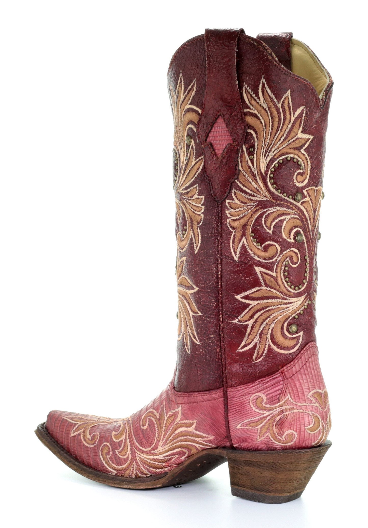 Corral Red Lizard Embroidered and Studs Boots