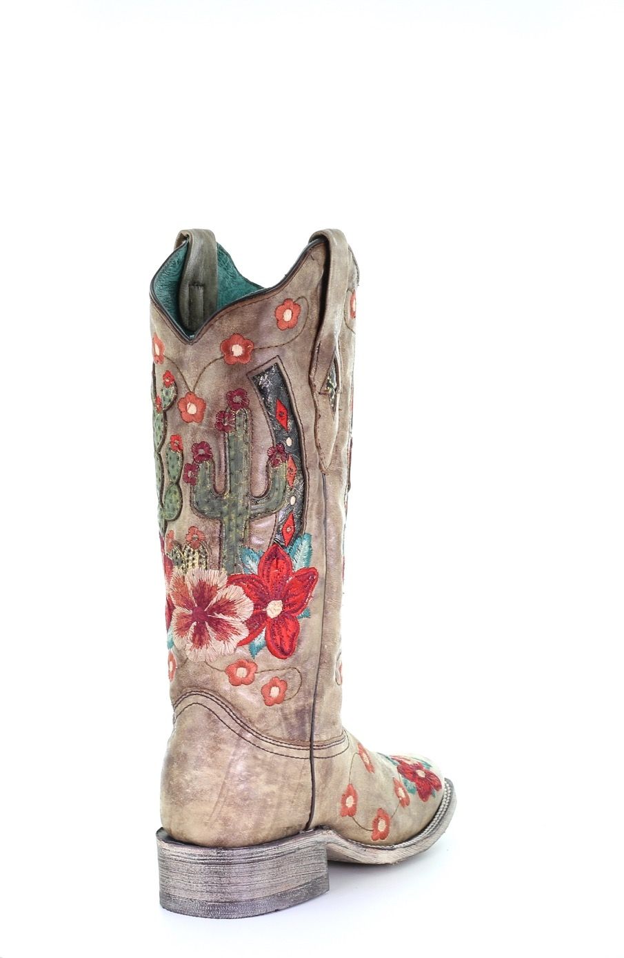 Corral Taupe Cactus Inlay and Embroidered Square Toe Boots