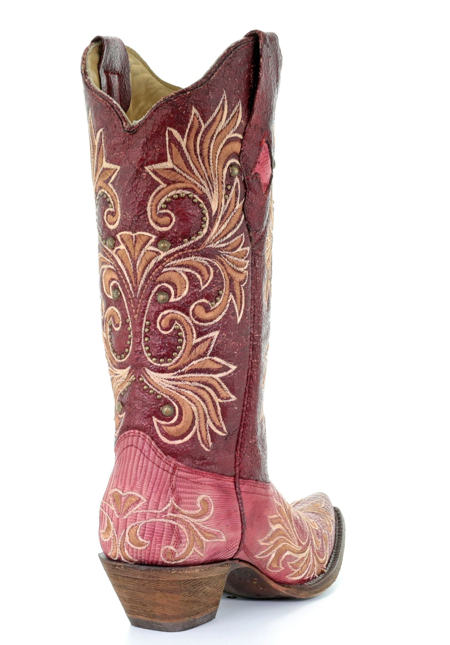 Corral Red Lizard Embroidered and Studs Boots