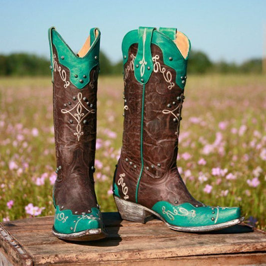 Alissa 13" Vesuvio Turquoise and Chocolate Boots