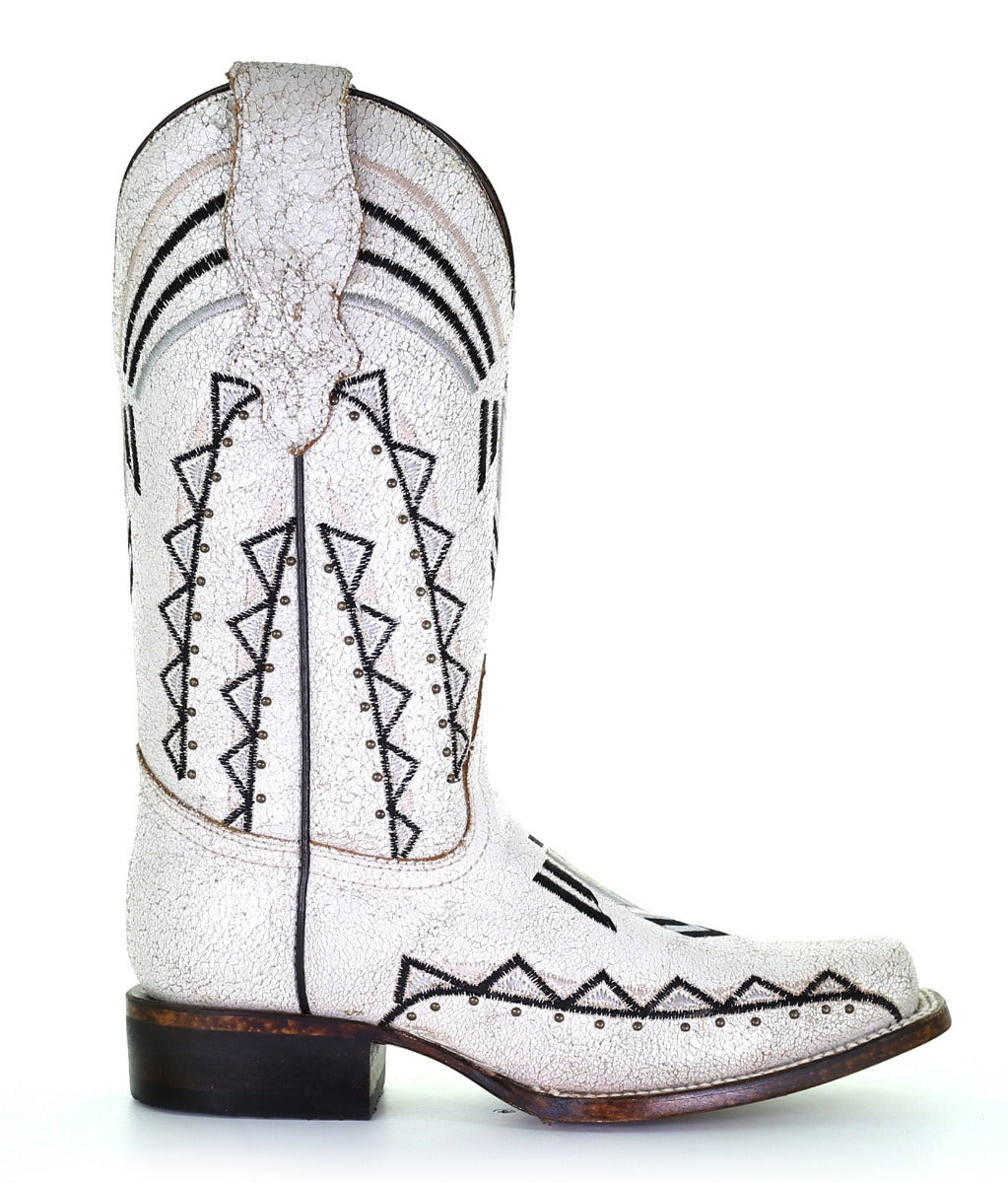 Circle G Ladies White Embroidery Square Toe Boots