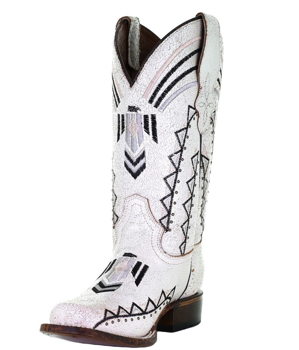 Circle G Ladies White Embroidery Square Toe Boots