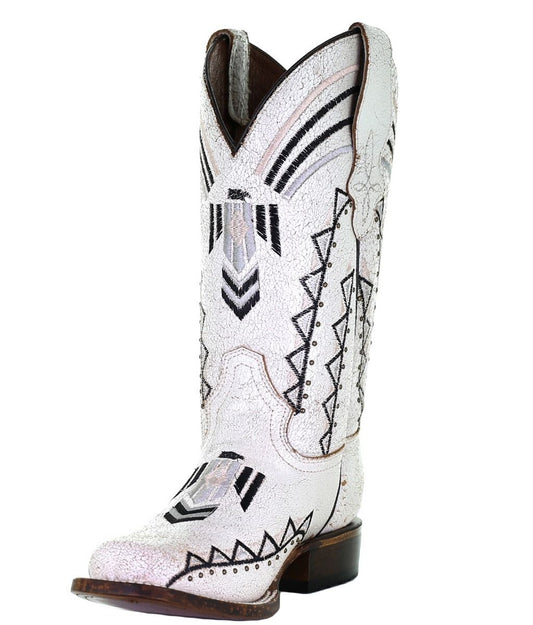 Circle G Ladies White Embroidery Square Toe Boots