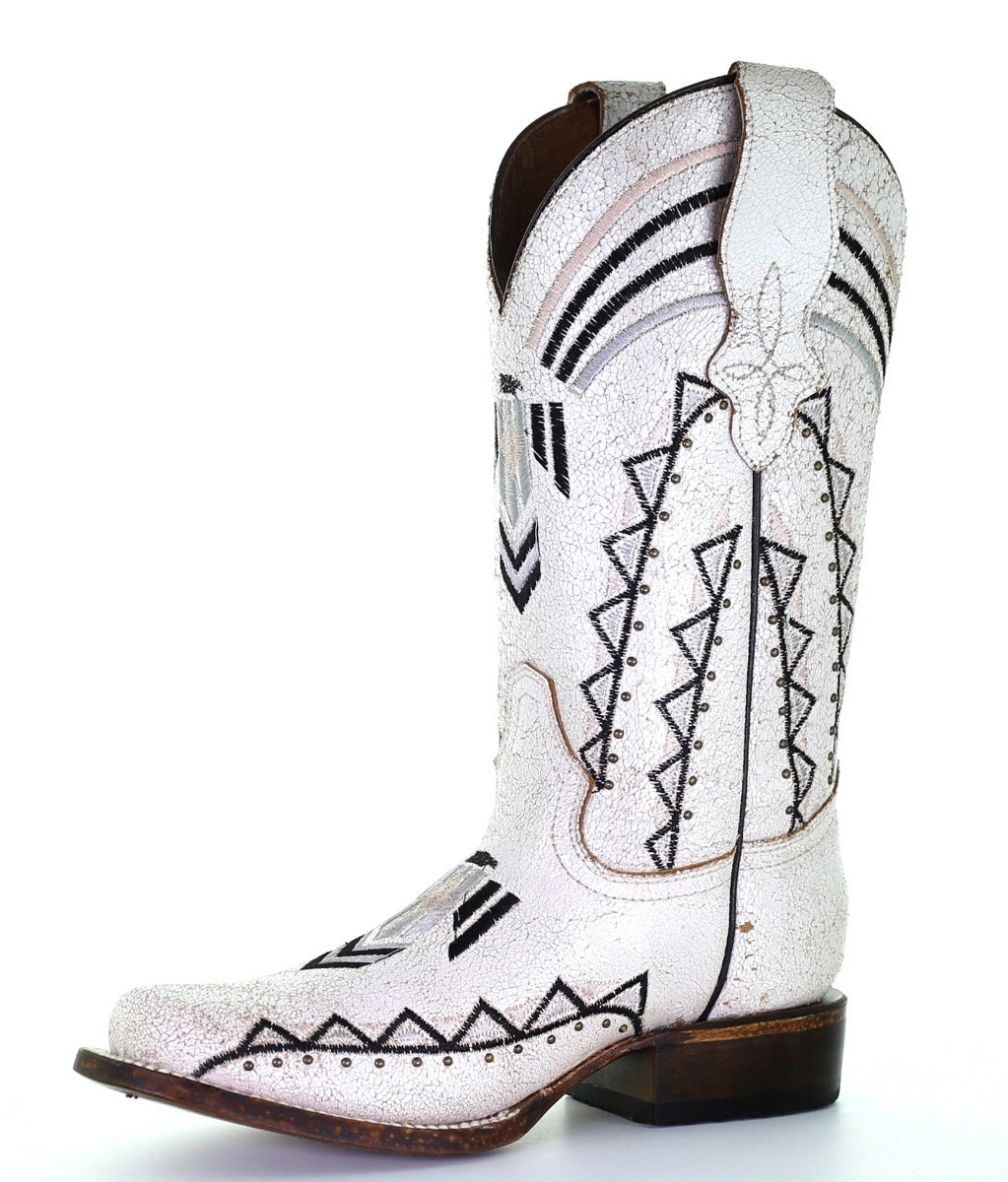 Circle G Ladies White Embroidery Square Toe Boots