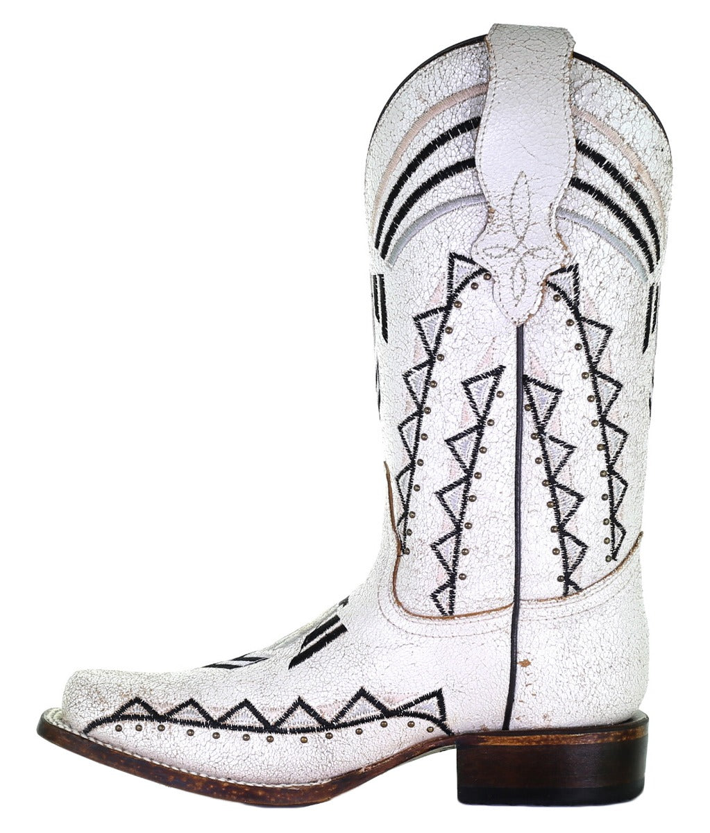 Circle G Ladies White Embroidery Square Toe Boots