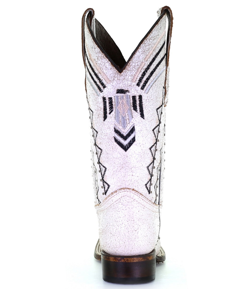 Circle G Ladies White Embroidery Square Toe Boots